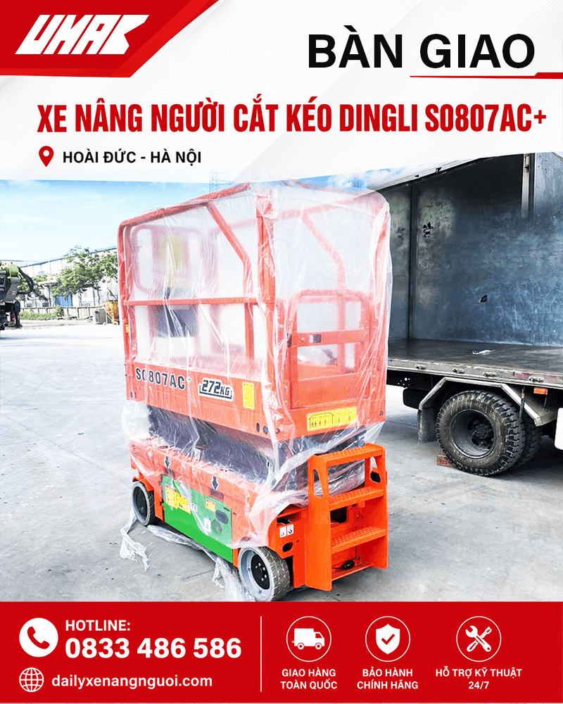 Bàn giao xe nâng người cắt kéo AC+ tại Hoài Đức